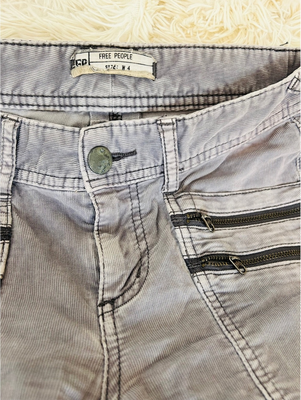 Free People Women's Gray Corduroy Pants Size 4 moto zipper pockets